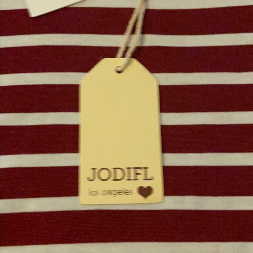 Red and white striped top with lace accent. - Picture 3 of 6